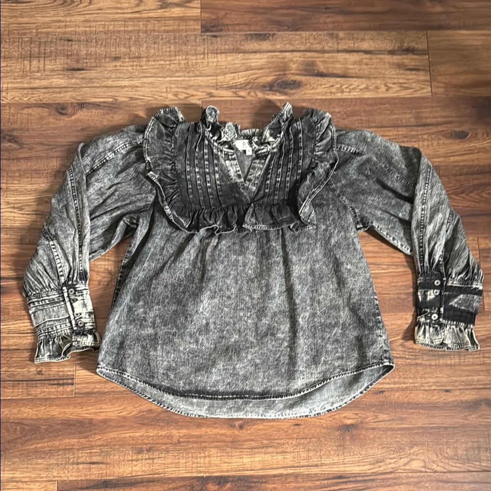 Sea New York Dylan Long Sleeve Ruffled Chambray Blouse size M